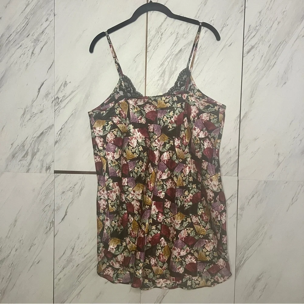 3/$60 NEW Vintage Amelia's Satin Floral Lace Trim Chemise Camisole Top SZ L - Picture 4 of 4